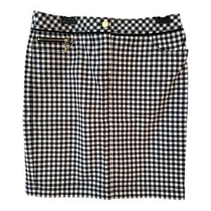 Jones New York Signature Black & White Gingham Print Stretch Denim Skirt Size 8